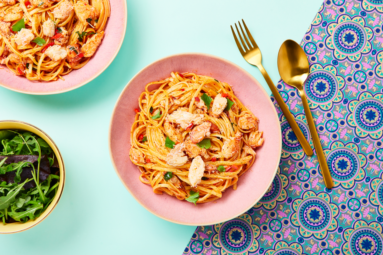 A photograph of Crab linguine 